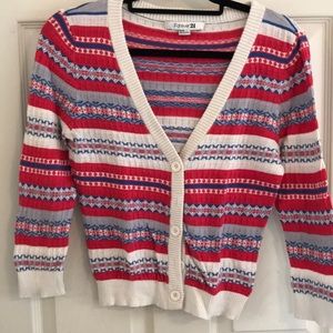 Red, white and blue tribal print cardigan